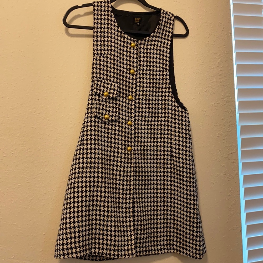 Double layer pinafore dress in bold herringbone